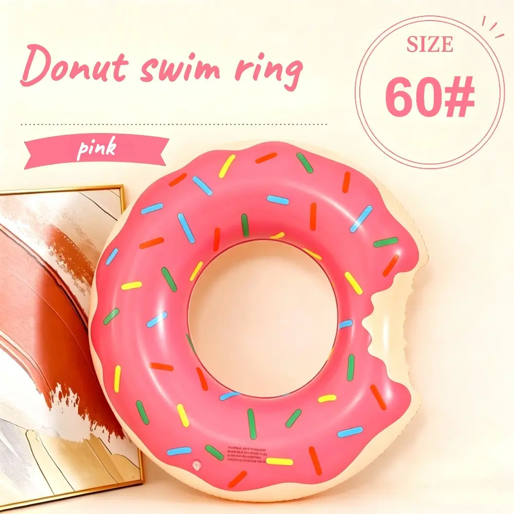 Large Playful Sprinkled Donut Inflatable Swim Ring, Leak-Proof PVC Pool Float, Double Air Valve, Thick Anti-Scratch Swimming Tube for Summer Beach Pool Party Photos