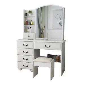 Bellemave Modern White Makeup Vanity Desk Set - Lighted Mirror with 3 Adjustable Color Brightness Levels, 6 Drawers, Indoor Furniture Vanity Accessories