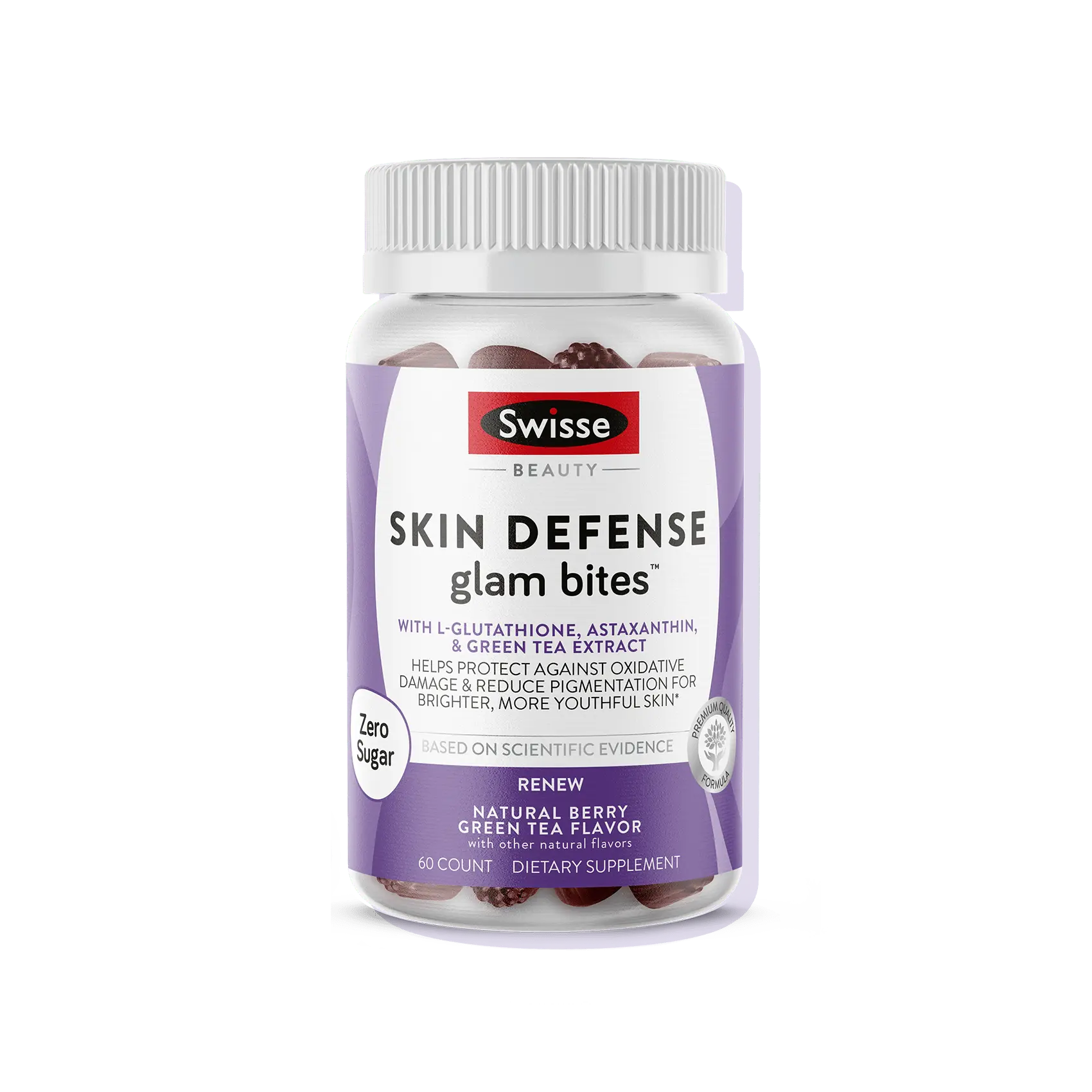 Swisse Skin Defense Glam Bites – Vitamin C, L-Glutathione & Astaxanthin – Supports Skin Elasticity, Moisture & Defense Against Environmental Stressors – Zero Sugar Gummies for Adults – 60 Count