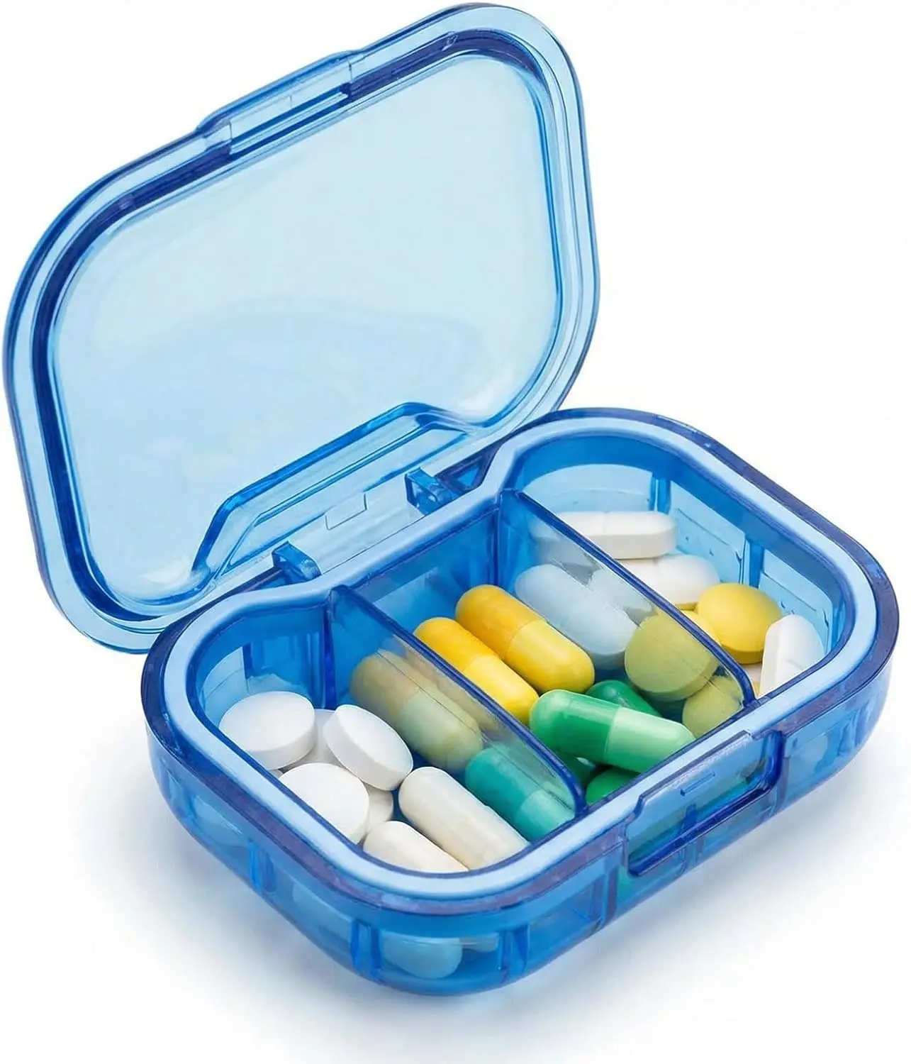 1 Pack Travel Pill Organizer for Purse, 3 Compartment Pill Organizer for Travle, Compact Mini Pill Case for Travle, Small Pill Box for Purse, Pocket Pill Case, Pill Box Compact(Blue)