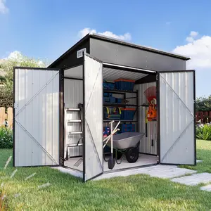Aoxun 7.5'x4' Triple Door Shed Outdoor Storage with Three Lockable Doors for Tools Bicycles & Metal Cabinet Black Finish for Garden Backyards