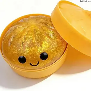 Glitter Gold Bao Bun Squishy | With Steamer Box Cute Smiley - Non-Toxic Stress Relief Fidget Toy