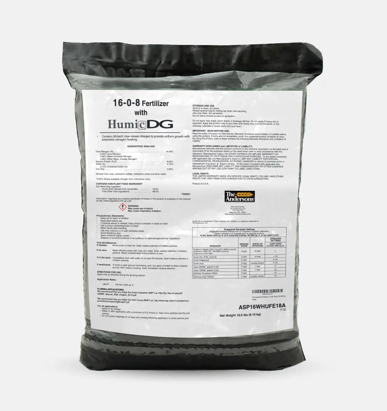 The Andersons PGF 16-0-8 Professional-Grade Lawn Fertilizer with Humic and Fine Particle Size - Safe for All Turf Types