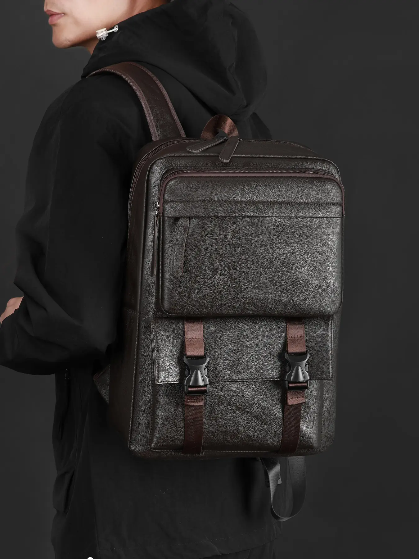 Men's Fashionable Backpack, Simple Casual Retro Textured Design, Large Capacity Versatile Bag for Daily Commuting Work School Travel