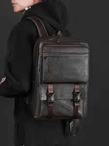 Men's Fashionable Backpack, Simple Casual Retro Textured Design, Large Capacity Versatile Bag for Daily Commuting Work School Travel