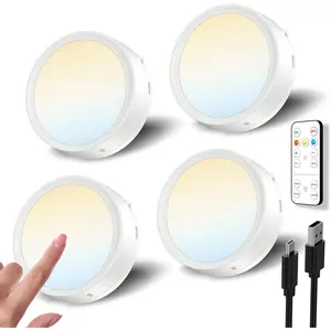 RGB Rechargeable Puck Lights with Remote, Colored 1600mAh Battery Operated Tap Lights Stick On LED Under Cabinet Light USB Magnetic Classroom Push Light Kitchen Counter Touch Light Press Button Light