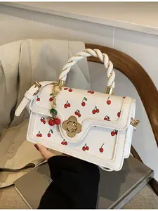 Women's Multi functional High quality Fashion Cherry Print Handbag Stylish Small Square Bag New Spring Summer Collection Chic Crossbody Purse