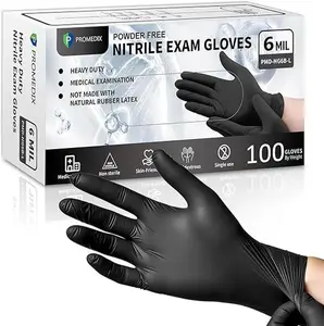 Black Disposable Nitrile Gloves, 6Mil 100 Pcs Food Safe Cooking Gloves Latex Free Rubber Gloves for Cleaning Exam