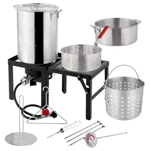 Ubesgoo 30QT Turkey Fryer & 10QT Fish Fryer Kit w/ 55,000BTU Propane Stove, Aluminum Outdoor Deep Fryer & Seafood Boiler Steamer w/Baskets, Thermometer, Marinade Injector, Turkey Rack & Rack Lifter
