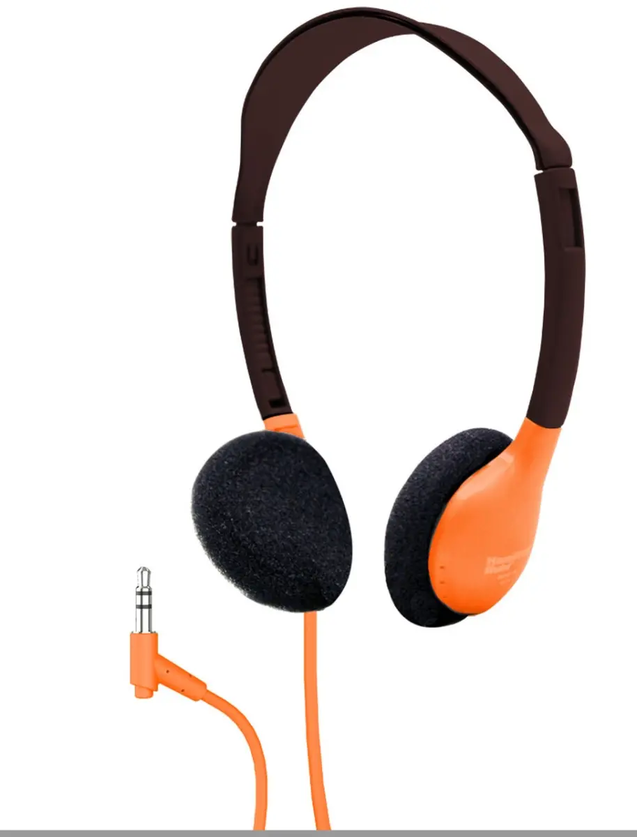 Orange 3.5mm Plug On-Ear Headset with 5 ft. PVC Jacket Dura-Cord, Chew-Resistant Cord & Foam Ear Cushions for Personal Stereo Use