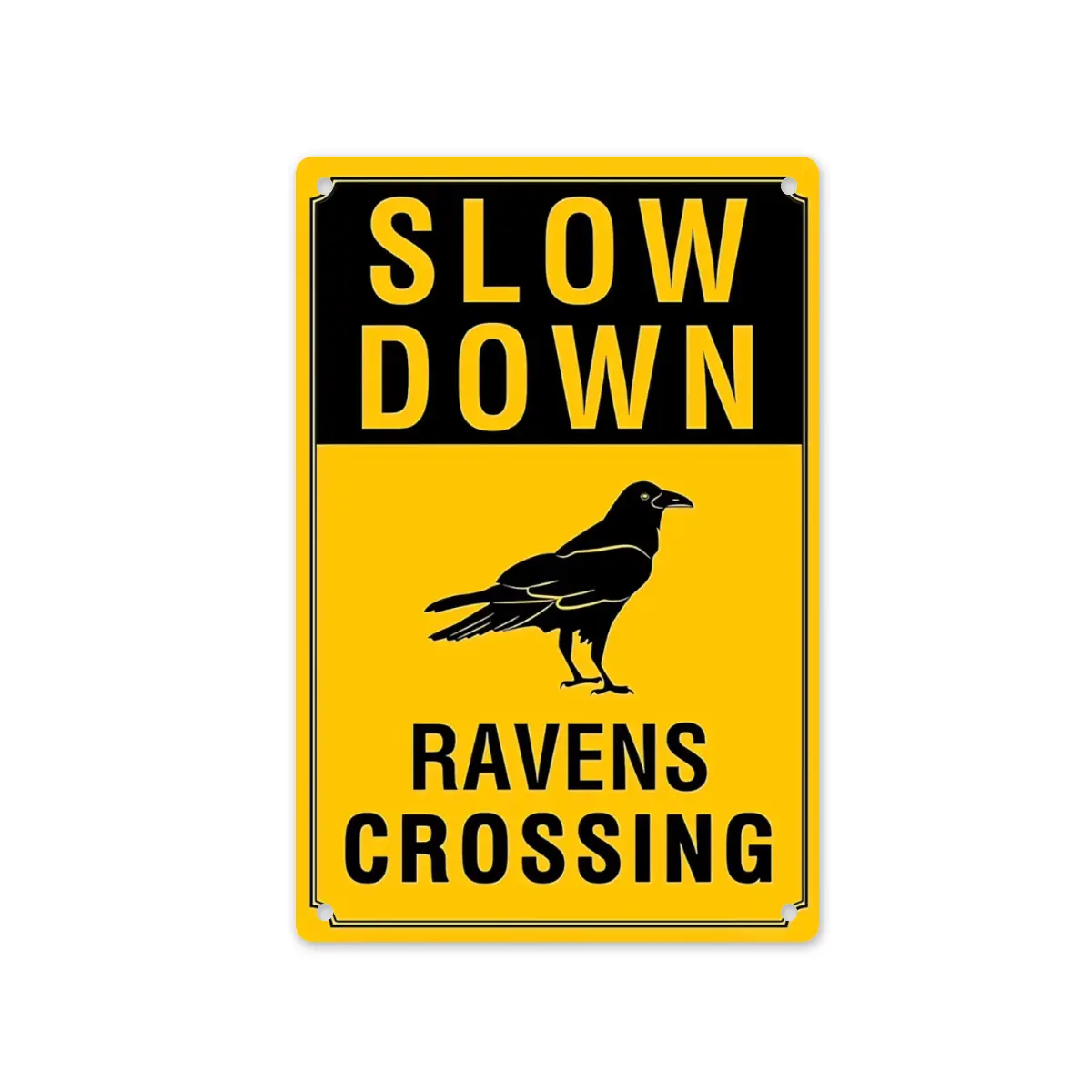 Vintage Retro Slow Down Ravens Crossing Rectangular Aluminum Metal Road Warning Sign, 8x12in Lightweight Hangable Decorative Wall Mount Plaque - Anti-Scratch, Weatherproof, Long Lasting Printing, Outdoor Home Decor, Christmas Gift