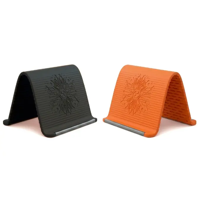 Flexible Silicone Universal Phone Holder Stand - Foldable, Anti-Slip Surface, Freestanding, Minimalist, Ergonomic Desktop Mount for Cellphone, Tablet, Laptop with Portable Aluminium Accessories for Office, Travel