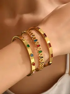 Rainbow Love Heart Colorful Diamond Bracelet Set! Waterproof and non-fading stainless steel stacking design 💎 Multiple colored gemstones + heart/square shaped diamond settings.  Enhances skin tone, eye-catching, and a light luxury, unique accessory.