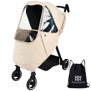 BEBAMOUR Stroller Rain Cover Universal Waterproof Windproof Protection Khaki Baby Travel Weather Shield for Dust Snow