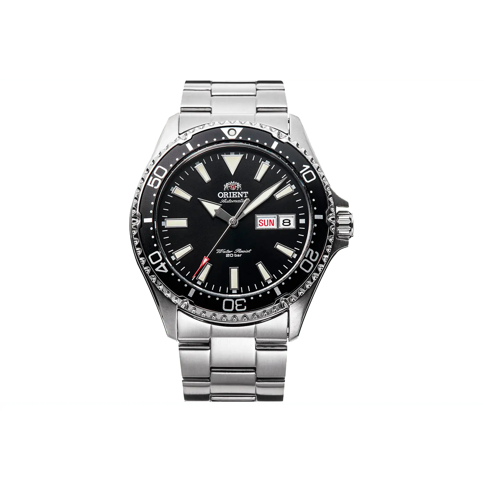 Orient Kamasu Automatic Diver's Watch, Stainless Steel Case, Sapphire Crystal, Analog Black Dial with Day-Date, 200m Water Resistant, 120-Click Bezel, Day And Date Function, 120-Click Uni-Directional Function