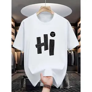 Men's "HI" Letter Graphic T-Shirt – Novelty Pattern, Summer Casual