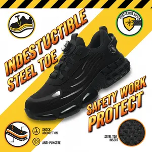Men's Breathable Mesh Work Sneakers Steel Toe Protection Durable Anti-Slip Safety Shoes Comfort Fit All Seasons Casual Striped Design Elastic Closure Non-Slip EVA Sole Breathable Mesh