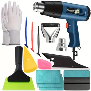 Window Tint Kit For Cars Vinyl Wrap Tools Set Include US Plug 110V Heat Gun With LCD Display, Window Tint Glass Wiper Squeegee, Micro Wrap Stick Squeegees, Gloves