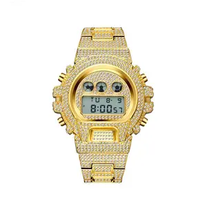 Men’s Hip Hop Iced Digital Luxury Lab Diamond Stainless Steel Fashion Wristwatch