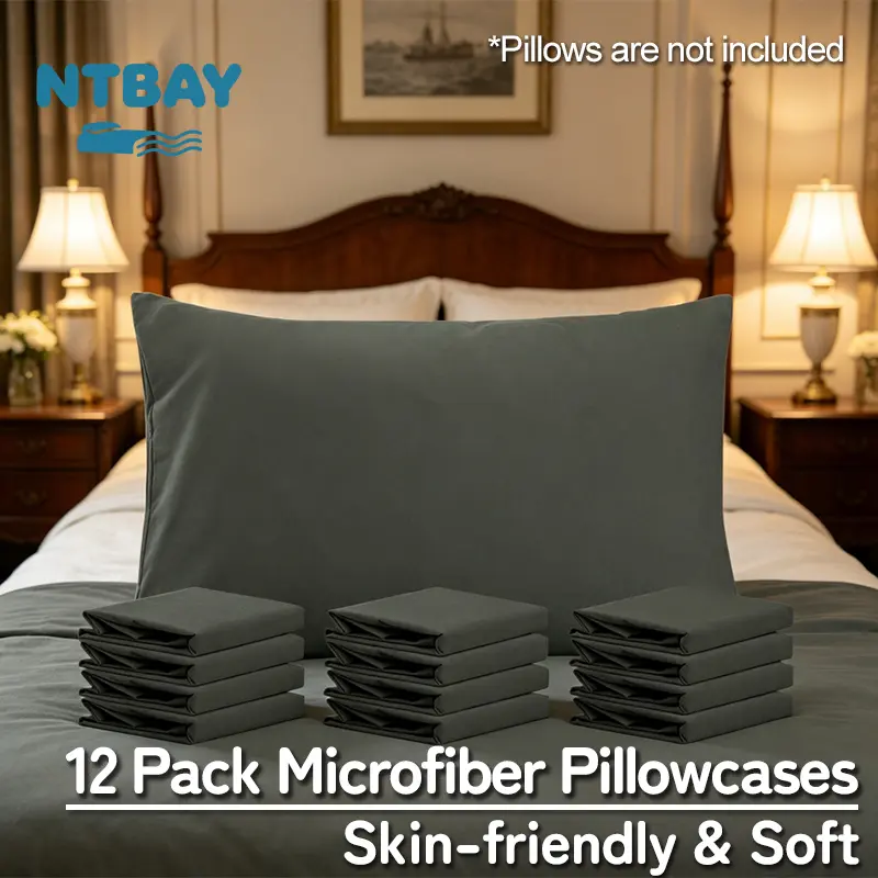 NTBAY Microfiber Pillowcases, 12 Pack Family Bulk Set with Envelope Closure for Household, Soft Breathable & Wrinkle Free Bed Pillow Cases, Yearly Supply, Cost Effective, Queen/King, Oeko-Tex