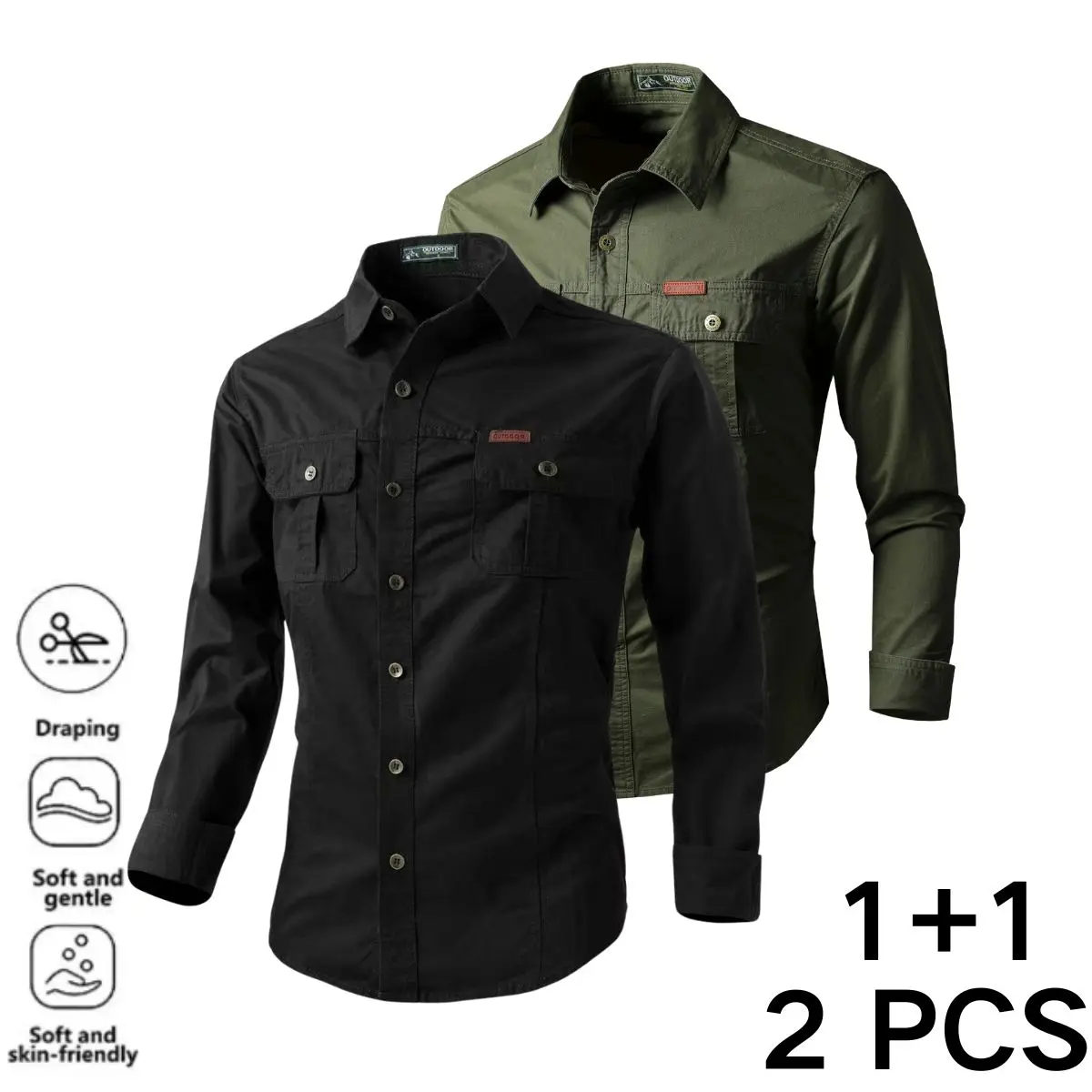 Men's Plain Cargo Long-Sleeve Top, Casual Longsleeves Menswear for Spring & Autumn, Outdoor Casual Shirt - TikTok Shop Stylish Pick