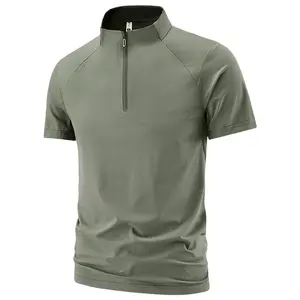 New Summer Men’s Ice Silk Quick-Dry Stand Collar Half-Zip Short Sleeve T-Shirt — Breathable, Moisture-Wicking, Business Casual & Light Sport Style, Versatile Top with a Premium Feel for Outdoor Running, Fitness, and Commuting #SummerVibes