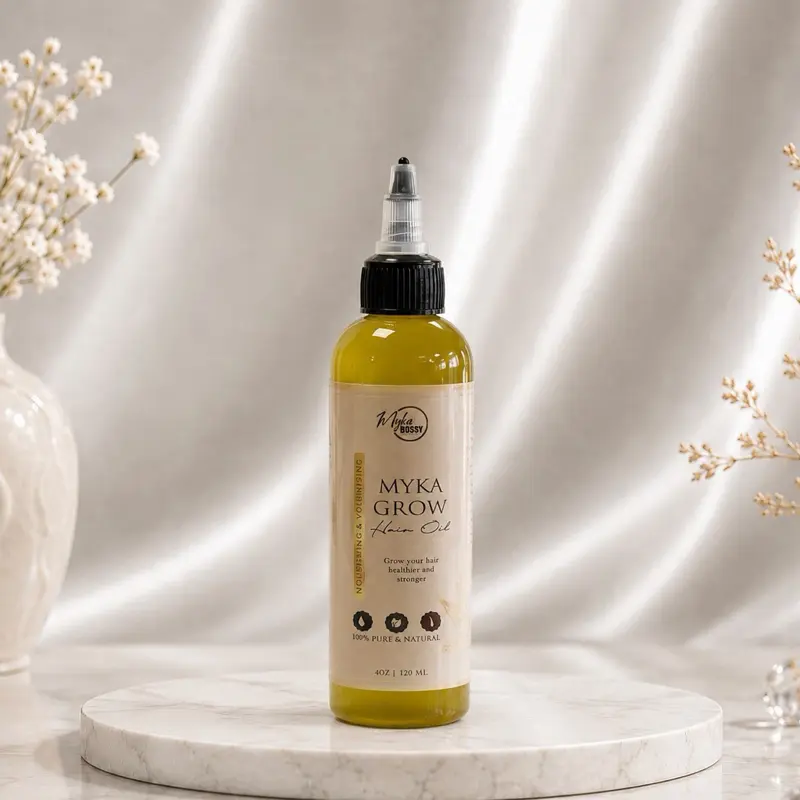 Myka Grow Hair Oil 4 oz - Lightweight Botanical Blend with Avocado, Coconut, Olive & Castor Oils - Daily Nourishing, Hydrating Haircare Moisturizer for Scalp Care, Hair Moisture & Shine, Lentil