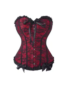 Black and red women’s shapewear bra with bow detail and button closure; women’s shaping top