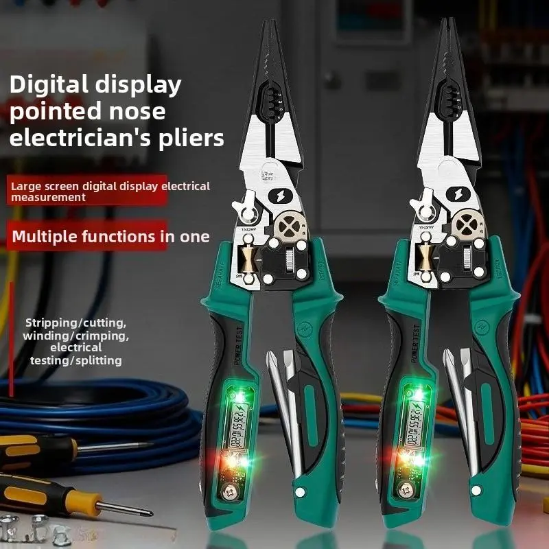 Digital Voltage Tester Pen & Electrician Pliers Set, Multi-Function Needle Nose Pliers Wire Stripper Cable Cutter Crimping Tool Kit, Diy Tools, Installer Tool