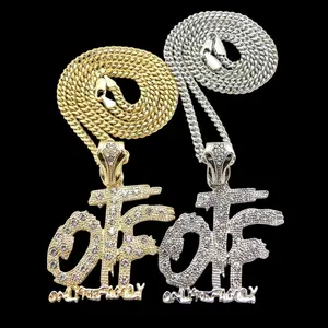 MaxBling81 Only the Family OTF Fashion Alphabet Pendant with 4mm 18-20-24in Brass Cuban Link Chain - Gold, Silver Plated Gold Statement Chain, Daily Wear Hip-Hop Costume Jewelry Necklace