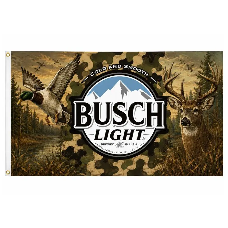 Busch Light Hunting 3x5 Ft Flag, Deer Duck Camo Outdoor Beer Banner, Woodland Hunter Cabin Garage Man Cave Wall Decor, Country Hunting Gift