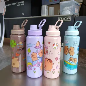 Cute Capybara 1000ML/32oz, Large Capacity Portable Outdoor Drinkware, Leakproof Water Bottle, Ideal for Sports, Office, Picnic, Camping, Travel