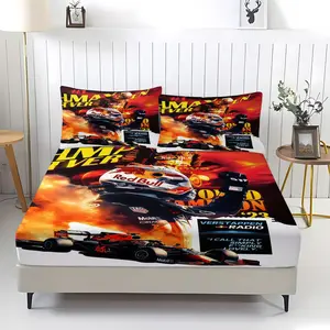 Max Verstappen Red Bull F1 Fitted Sheet Set 3 Piece (1 Fitted Sheet + 2 Pillowcases), Bold Racing Bedding for Teens & F1 Fans' Bedroom