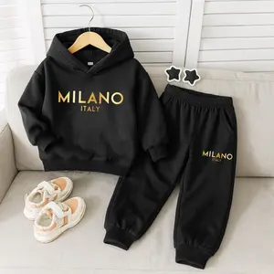 Unisex Golden Milano Print Hoodie Tracksuit Set, Fleece-Lined Sweatshirt & Joggers, Fall & Winter Casual Outfit for Indoor & Outdoor Wear