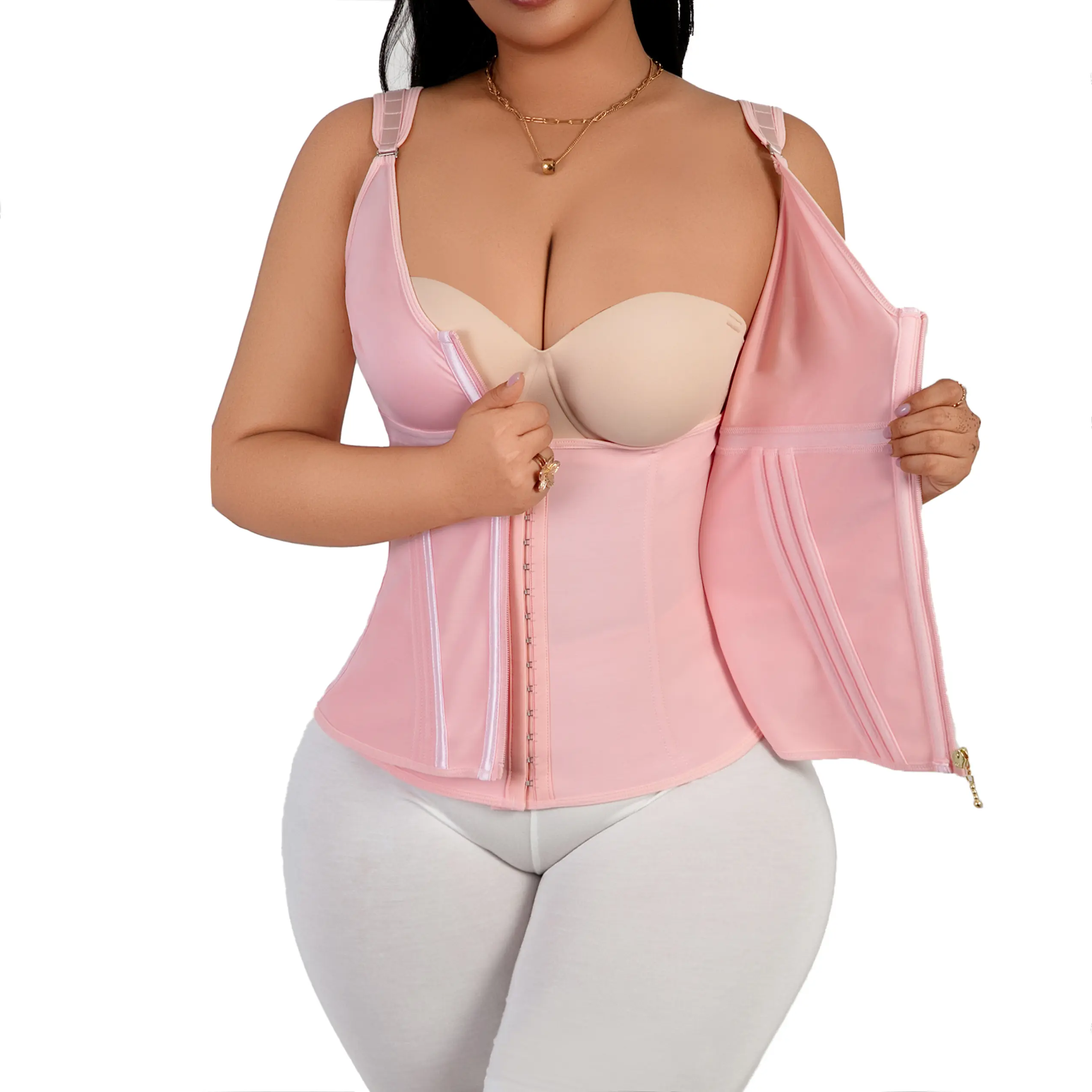 Women's Retro Compression Corset Tank Top with Built-in Bra, Zipper, Tummy Control, Plus Size Athletic Shapewear Vest for Wedding, Birthday Events, Body Contouring & Workout Use