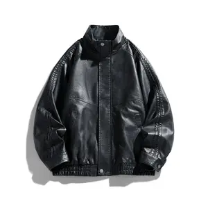 High quality neutral and fashionable PU leather jacket, windproof, waterproof, warm racing style, streetwear patch design, perfect gift creativityRAIMENTRY