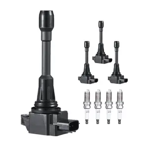 VEVOR Ignition Coil Pack and Spark Plugs, Set of 4, Compatible with Nissan Altima Versa Sentra Cube Rogue NV200 2.5L 2.0L 1.8L 1.6L L4, Replacement for 22448ED000 22448JA00A 22448JA00C 22448-JA00A