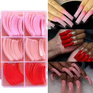 120Pcs Extra Long Press on Nails Pink and Red Curved Fake Nails, 3 Different Color Of Nail Plates, Nail Art DIY, Reusable Full Cover Artificial Nail Extension for Women Art Manicure Suitable for Valentine's Day date, Square Nails