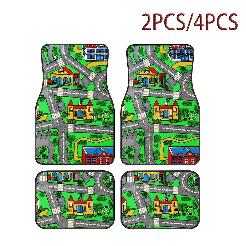2pcs/4pcs 90s Vintage Racing Track Durable Car Floor Mats, Car Mats Set, Automotive Interior, Suitable for In-Car Use, Enhances Driving Comfort, Specially Designed for Drivers and Car Owners, Suitable for Trucks, Sedans, SUVs, Christmas, Car Accessories