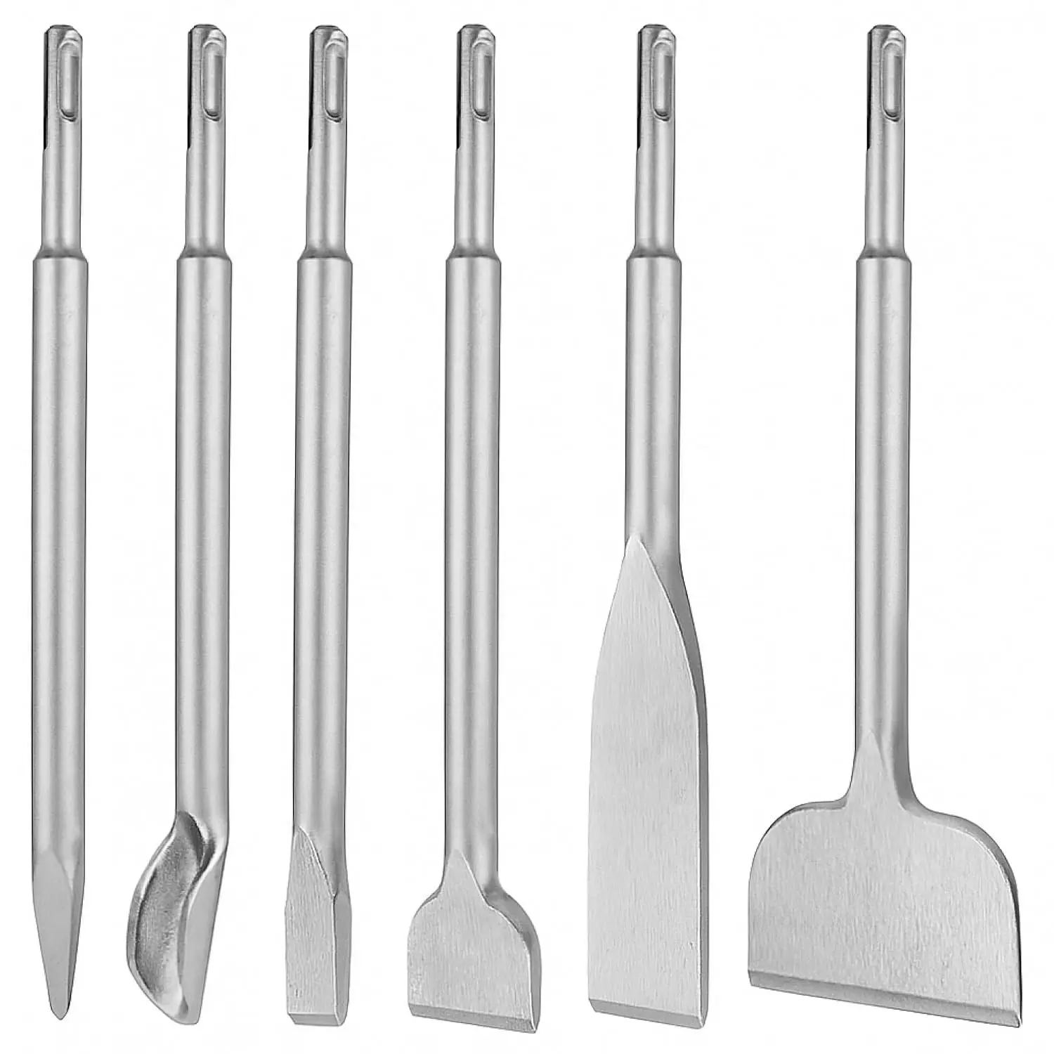 Rotary Hammer Chisel Set, 6 PCS SDS Plus Bits Includes Point, Flat, Scaling, Groove, Scraping, Tile Chisels for Brick, Concrete, Block, Masonry