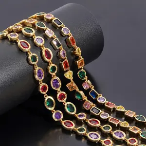 Turandoss 14K Gold Plated Multicolor Gemstone Tennis Necklace – Colorful CZ & Emerald Chain, Adjustable, Stylish Gift Jewelry for Him & Her