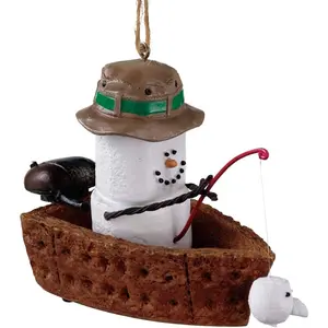 Ganz S'mores Snowman in Fishing Boat Resin Christmas Ornament 3 inch