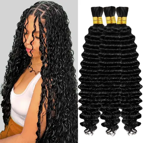 ISHOW Deep Wave Bulk Hair For Braiding Natural Black Human Hair For Boho Braids Colored Braiding Hair Deep Curly Bulk Human Hair 100G/Bundle