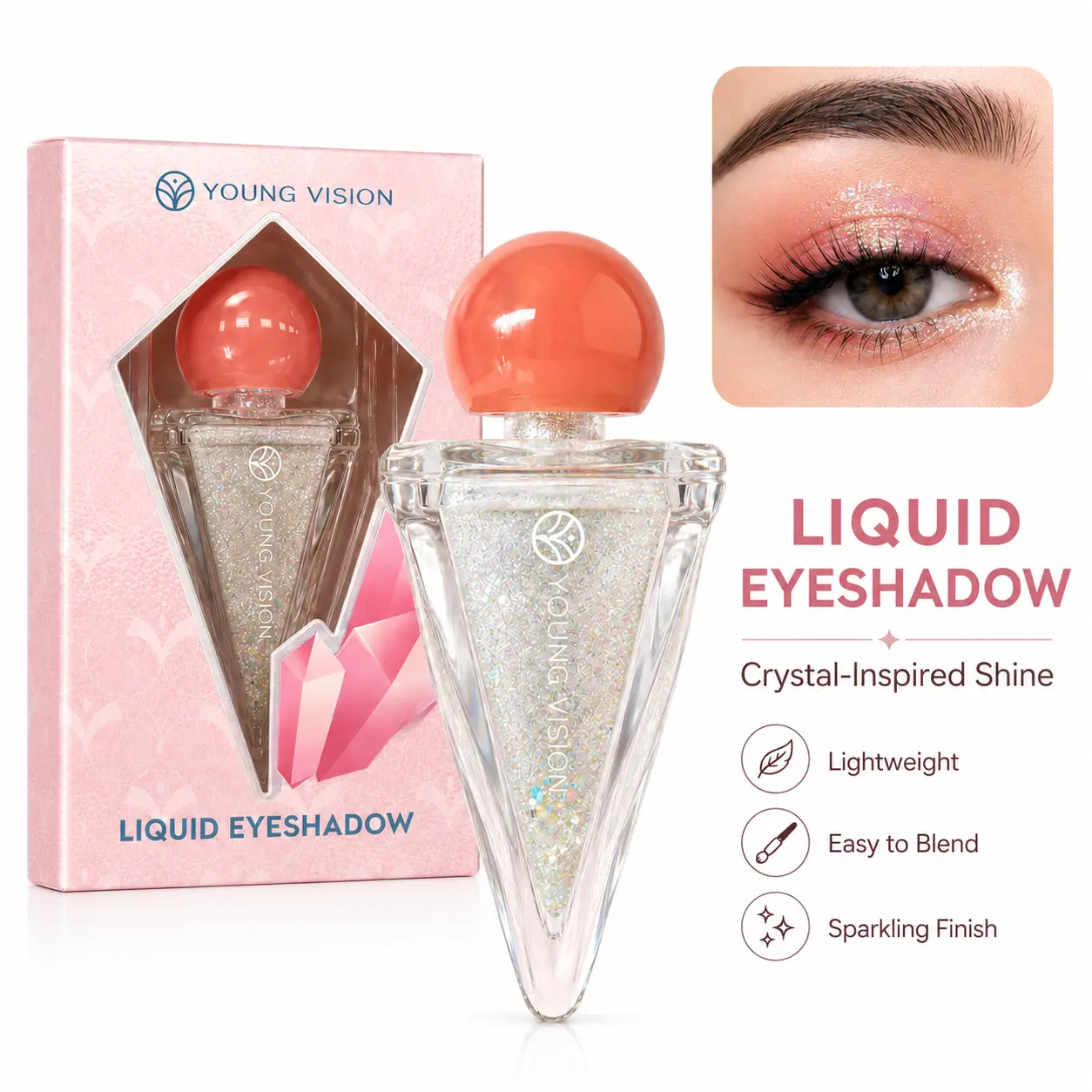 Glitter Liquid Eyeshadow, Crystal Sparkling Brightening Shimmer Eye Topper, Long Lasting Lightweight Easy to Blend Metallic Eye Makeup, Multi-use for Eyelid Inner Corner Face Highlight, Daily Party Festival Glow Cosmetics for Women,Highlight gloss
