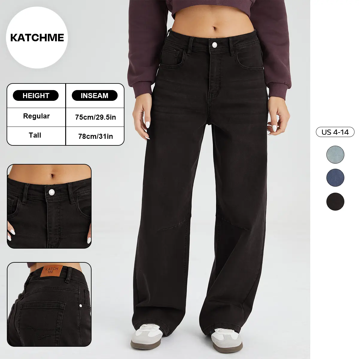KatchMe Women's Vintage Chic Mid-Rise Denim Dart Seam Wide Leg Jeans, Versatile Multi-Pocket Trousers, Minimalist Women's Bottom, Street Womenswear