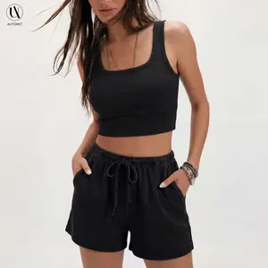 AUTOMET Fade Craft Casual Acid Wash Set Womes 2 Peices Outfits Tank Top Spring Basic Shorts Y2K Comfortable Set -No Bleach or Detergent Needed!