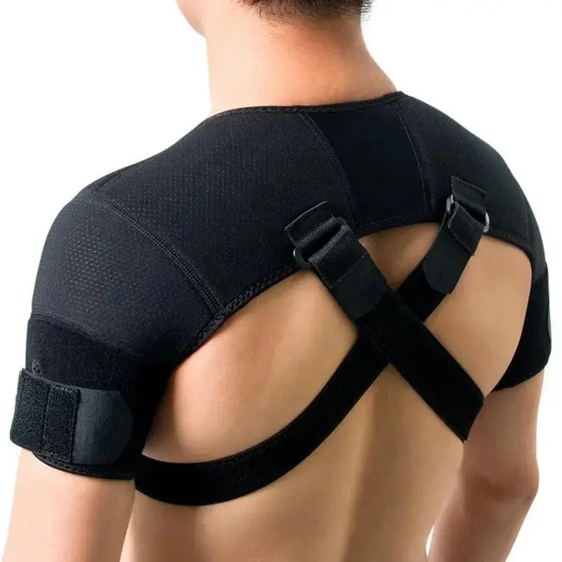 Premium Two-Way Adjustable Double Shoulder Brace, Cross Compression Breathable Neoprene Support Strap for Shoulder Pain Relief & Recovery