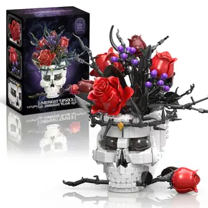 Gothic Skull and Rose Building Set, Macabre Botanical Floral Kit for Adults and Teens, Relaxing and Creative DIY Build, Unique Halloween or Valentine's Gift for Horror Fans, Edgy Aesthetic Decor for Table or Shelf Display