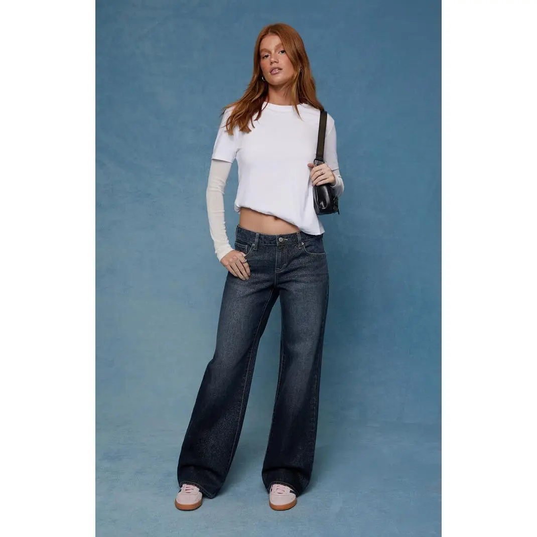 Pacsun Women's Zoe Low Rise Girlfriend Jeans Sparkly Dark Blue