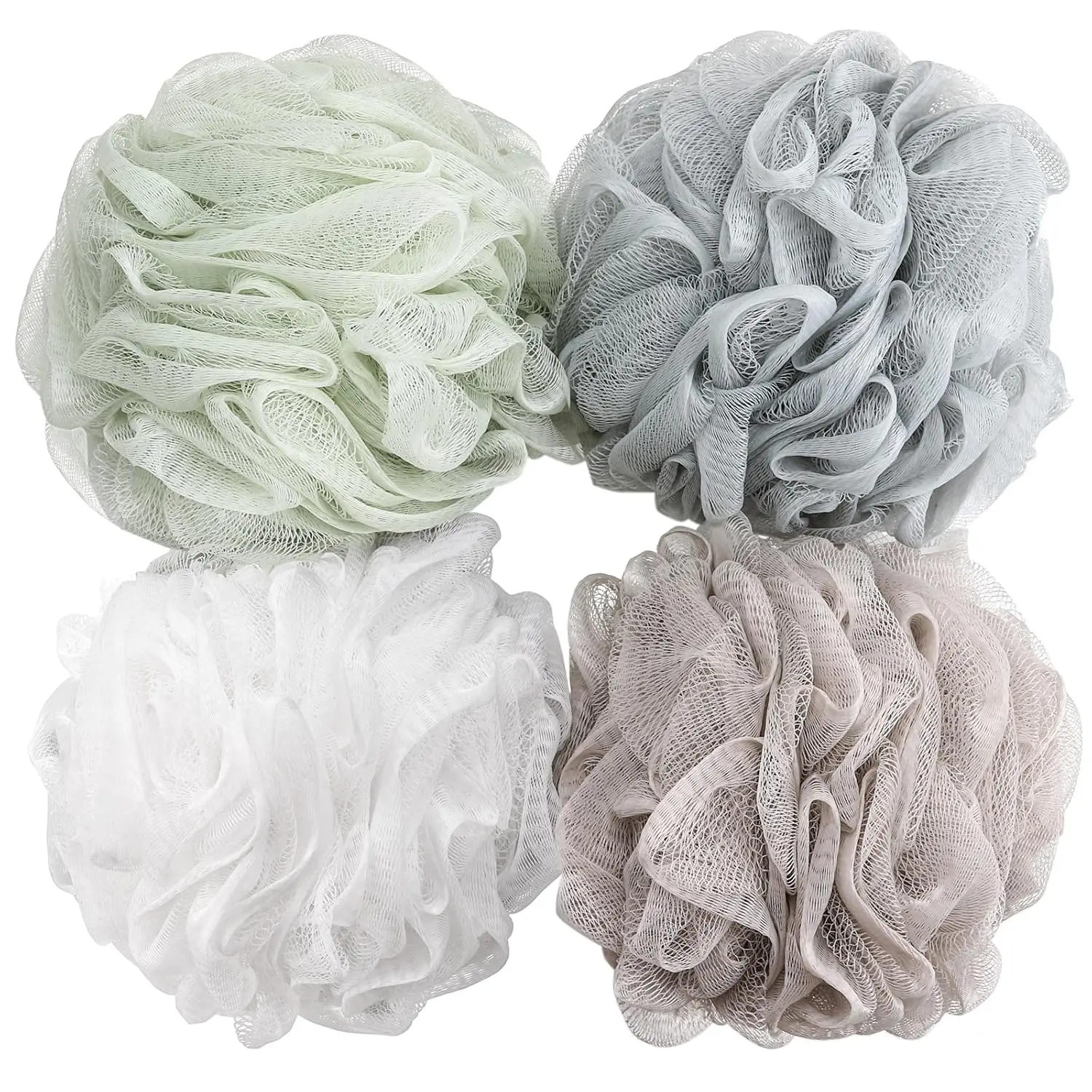 Exfoliating Bath Sponge, 4-Piece PE Material Personal Bathing Accessories, 60g Mesh Body Wash Pouf for Shower Scrunchies